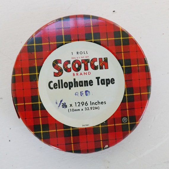 Items similar to Vintage Christmas Scotch Tape tin plaid with red ...