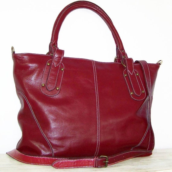 wine red handbag