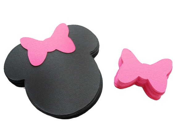 24 Minnie Mouse die cut (4 x3.75 inches) in black with hot pink bow MariaPalito A206 Il_570xn