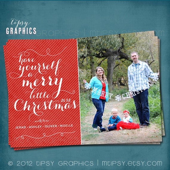 Curls & Stripes. Merry Little Christmas. Traditional Red. Multi Photo Holiday Card. Any text, for 1 or more photos. By Tipsy Graphics Il_570xn