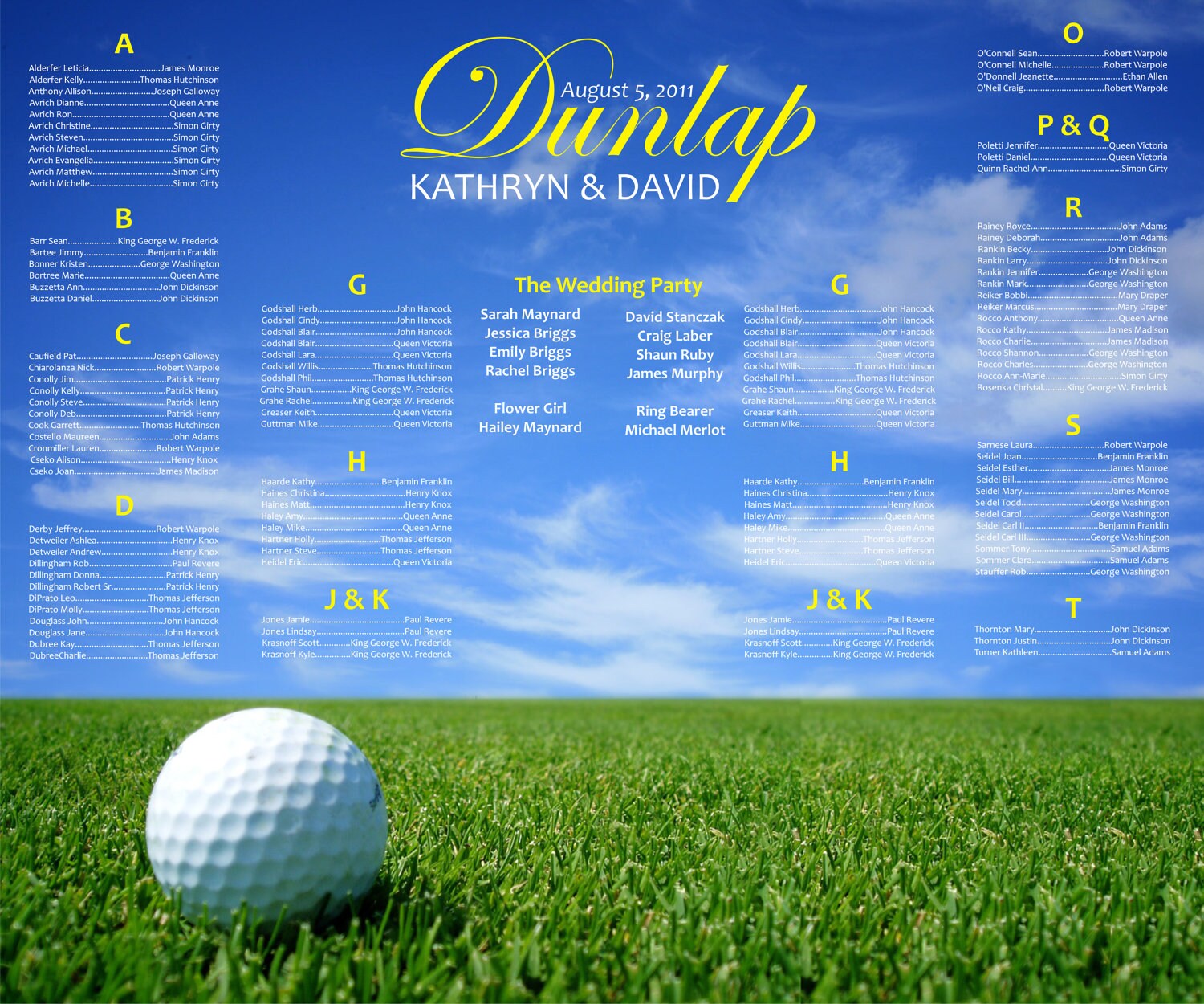 Golf Wedding Seating Chart