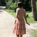 1950ies Cotton ruffled Sundress - Orange and Green Geometric print full skirt