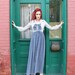 Dress 1970s Vintage 70s NAUTICAL SAILOR Blue White Prairie Stars Maxi Gown M