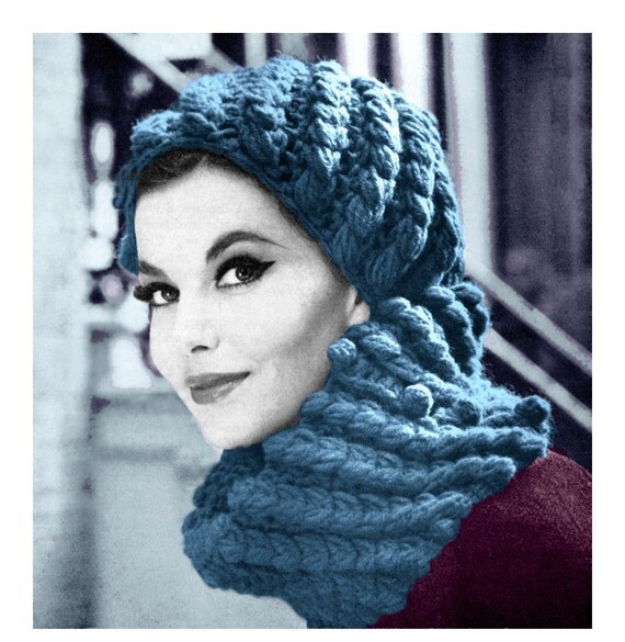 Vintage Crochet Pattern French Beret Cap Infinity Scarf 1960s Collar Digital Download PDF