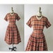 50's Autumn Dress // Vintage 1950's Brown Black Plaid Full Casual Mad Men Dress S