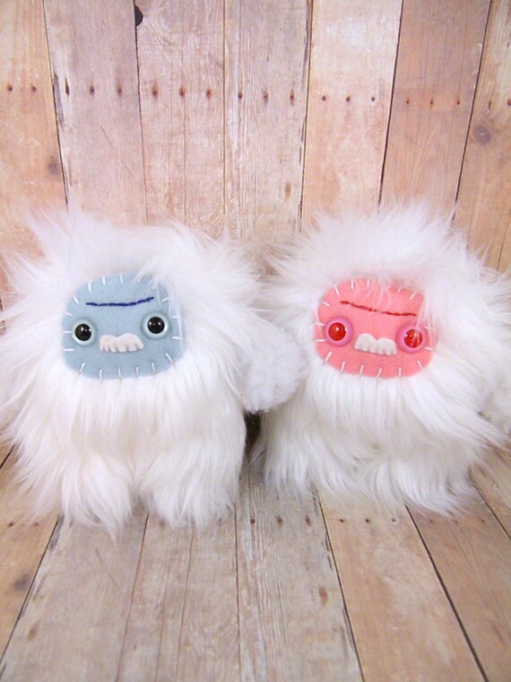 Items similar to Plush baby yeti monster toy pink blue albino white ...