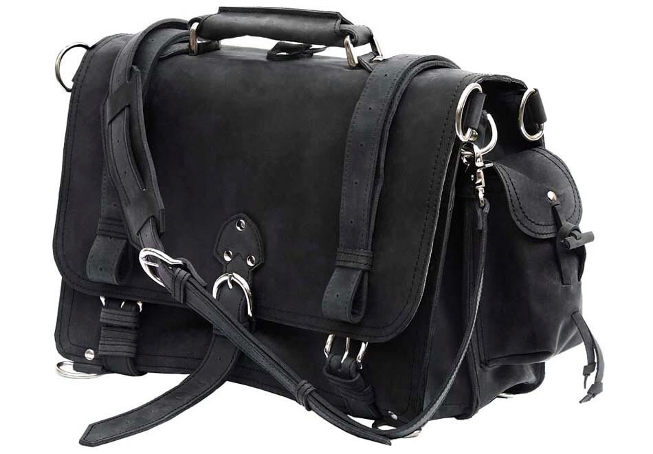 Leather Briefcase Messenger Bag Backpack LARGE Charcoal