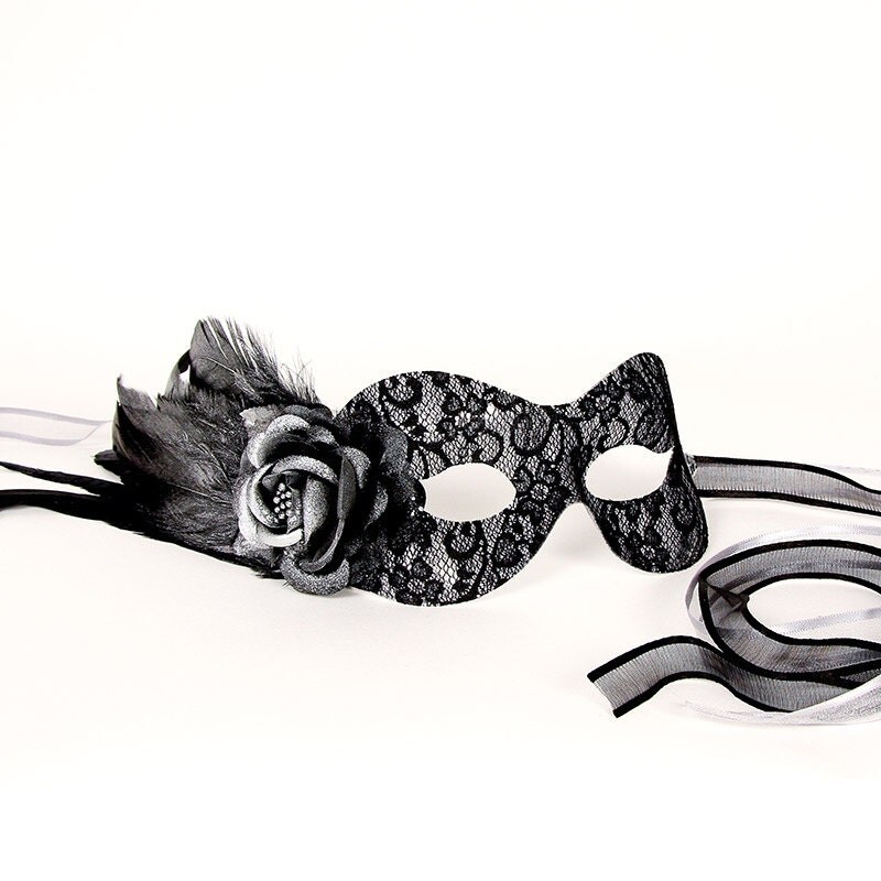 Beautiful Black and Silver Lace Masquerade Mask by SamanthaPeach