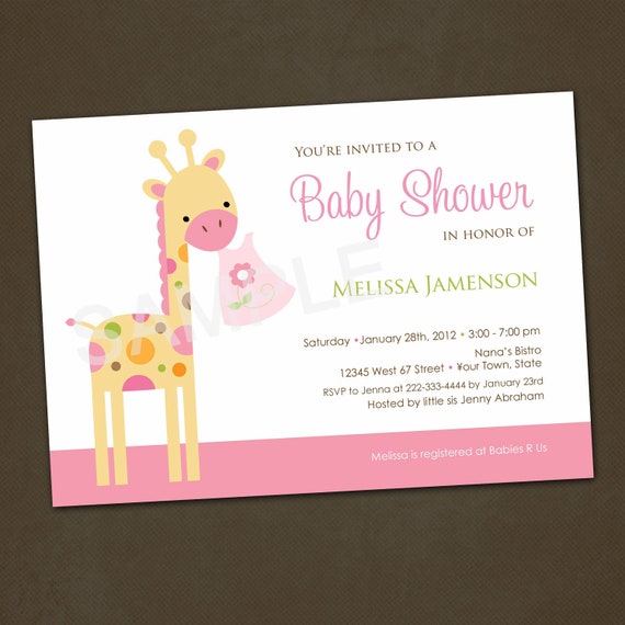 Jungle Safari Giraffe Baby Shower Invitations by PinkSkyPrintables