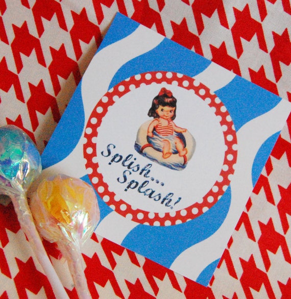 Vintage Pool Party FULL Decoration Set - INSTANT DOWNLOAD Printable Party Shower Cupcake Toppers Bottle Wraps Pennant Banner Favor Tags Il_570xn