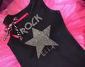 Personalized Custom Rock Star rockstar Birthday Shirt: Girls Kids toddlers crystal rhinestone tutu shirt