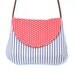 summer shoulder bag with leather strap / cross-body bag in blue and white ticking with polka dots