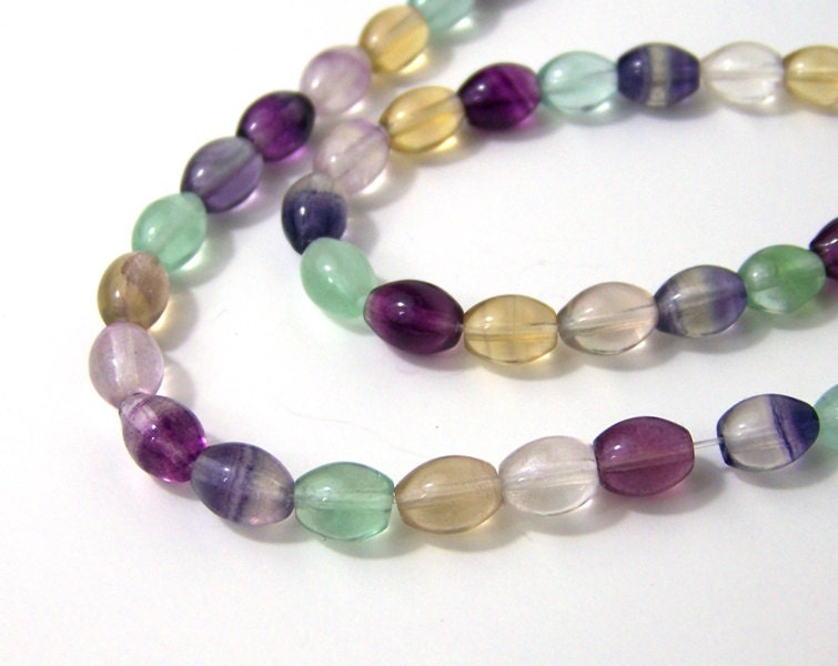 Rainbow Fluorite beads 8mm x 6mm oval natural gemstone bead