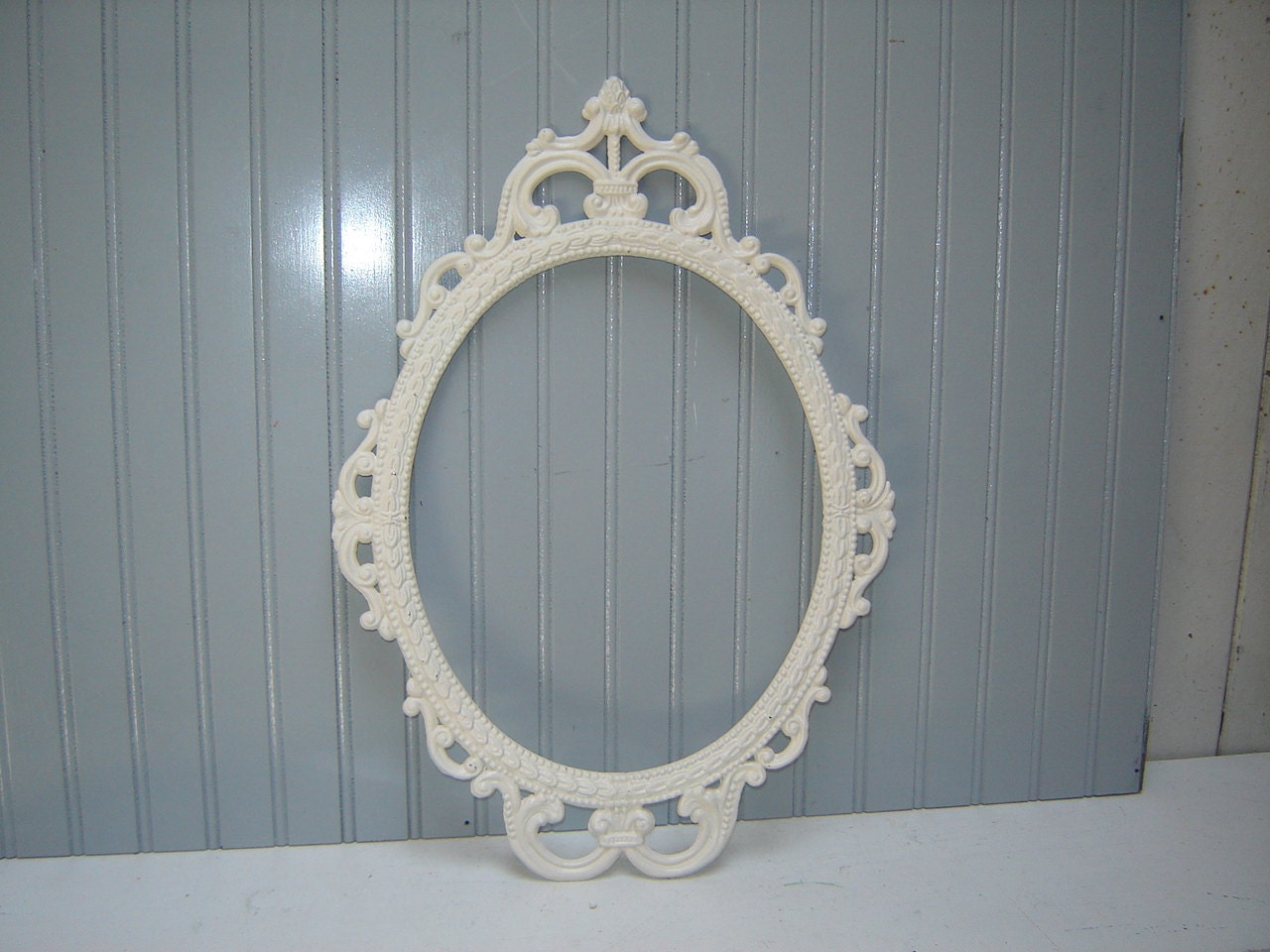 Ornate Oval Frame Large empty metal frame painted Creamy