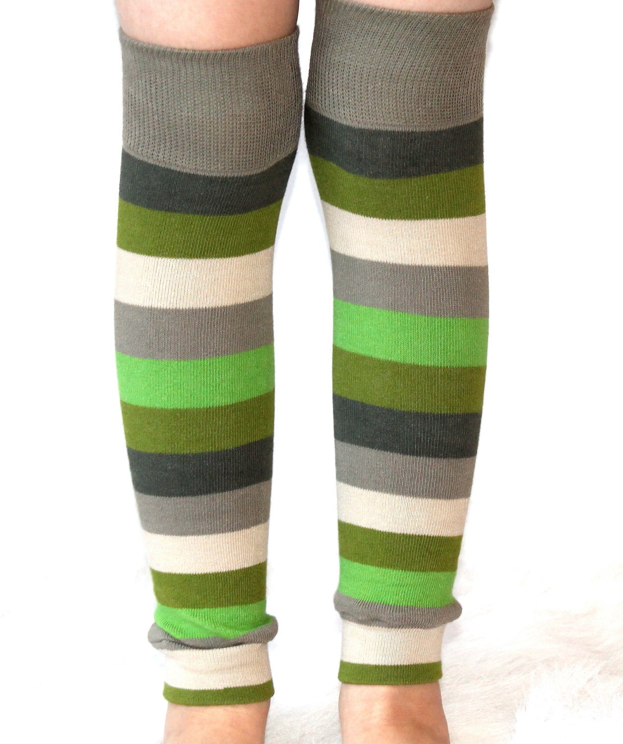 Leg Warmers Khaki and Green Stripes by RebelandHeart on Etsy