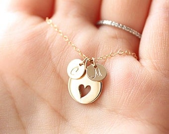 Personalized Mother's Necklace, Initial Charms, Bridal Necklace, Grandmom's Heart Necklace -Gold Filled Necklace, New Bride Gift