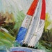 ORIGINAL Oil Painting on canvas Sea Reflections Palette Knife Seascape Boat White Red Blue Colorful Wave ready to hang big ART by Marchella
