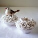 vintage white china candle holder basket weave base set of two
