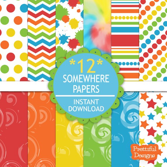 50% OFF SALE Digital Paper Pack Artist Party Rainbow Color Paper Chevron Tie Dye Paint Splotches - Somewhere (683) Il_570xn