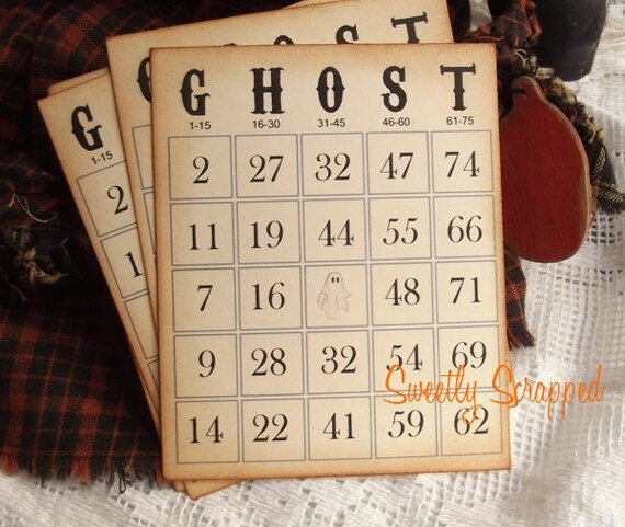 Ghost Vintage Bingo Cards.... Halloween, Scrapbooking, Embellishment, Journaling Card, Spot