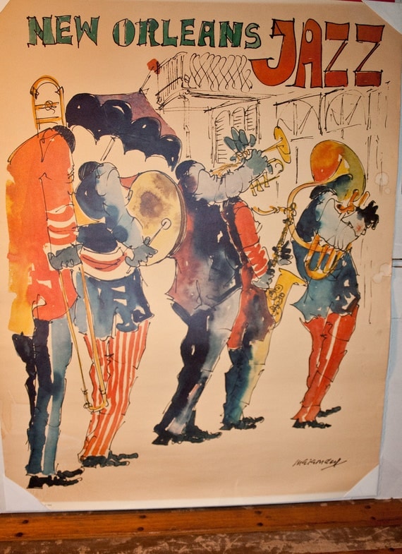 Vintage New Orleans Poster Jazz Poster Large Size Dated