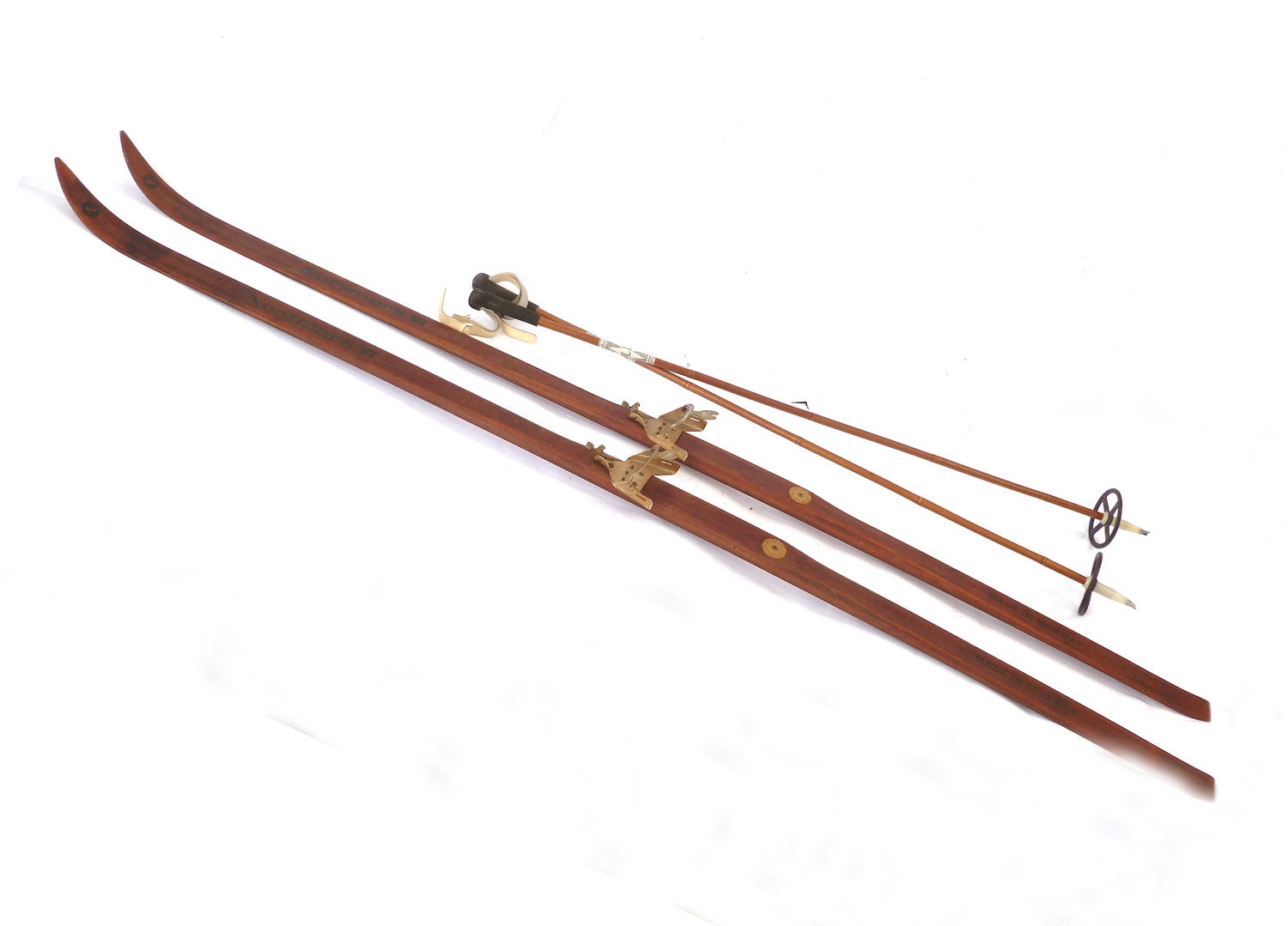 Vintage Normark VI CrossCountry Skis and Bamboo Ski Poles