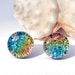 Dichroic Button Stud Earrings, Fused Glass Jewelry, Post, Round, Circle, Sparkle, Rainbow, Pink Gold Green Blue 1/2" 1.3cm (Item 30414-E)
