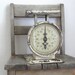 Vintage kitchen scale.....white shabby.....chippy...rust.......glass front antique