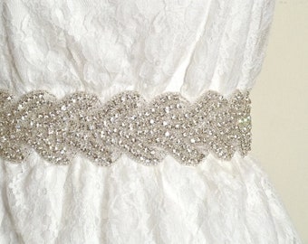 Wedding belt, 2" wide bridal crystal sash, vintage inspired bridal belt - Ready to ship - BEATRICE