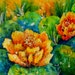 Batik Watercolor of Desert Cactus and Flower Yellow by Colorado Artist Martha Kisling