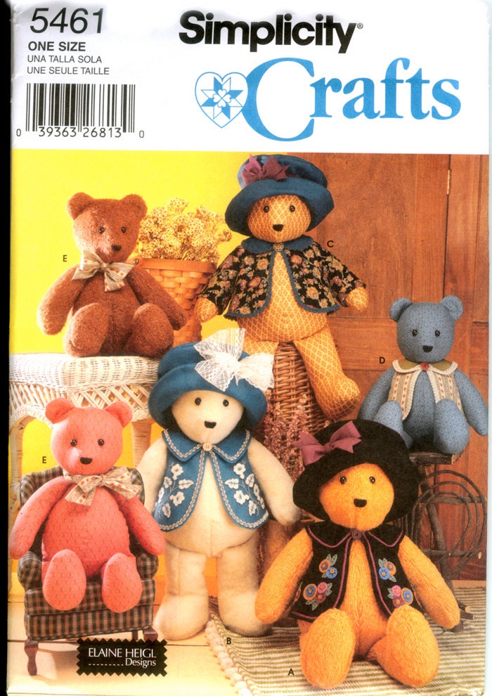 Simplicity Pattern 5461 for Teddy Bears with Accessories