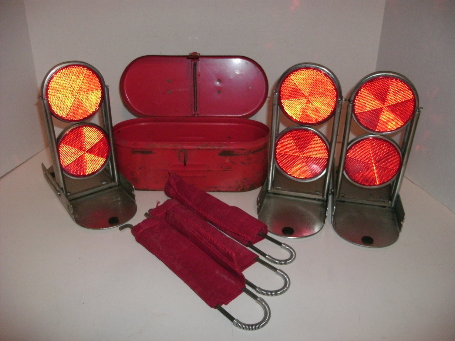 Vintage Red Reflector Road Flares By Bolser Corp. In Original