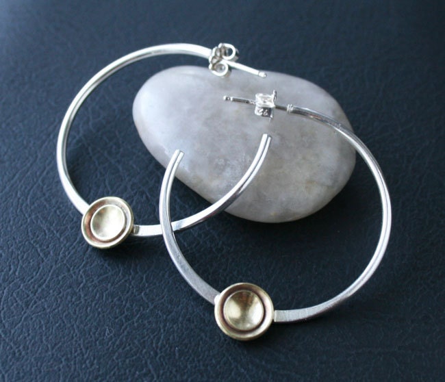 Mixed Metal Hoops Sterling Silver Hoops with Brass Disc