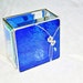 RESERVED for SUSAN Stained Glass Box for Jewelry Cobalt Blue 4x4 w/ two Pewter-cast Apple Blossom Flowers Handmade OOAK