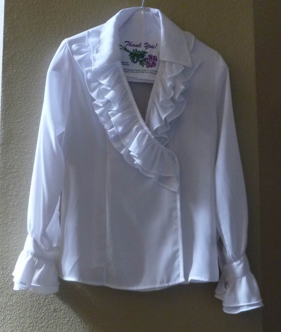 Sheer White POET's Blouse ruffles size Large