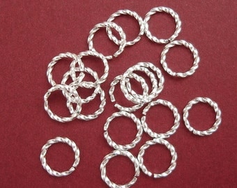 100pcs-Jump Rings, Sterling Silver Plated Twisted 9mm, 17ga.