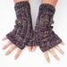 Aubergine hand dyed Fingerless lace wool gloves / mittens hand knitted , grey , charcoal , purple