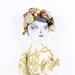 Romantic Lady Doll with Vintage buttons and beads Wearing white floral dress White and pale green- handmade fabric doll