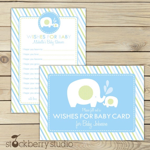 Elephant Wishes for Baby Boy Card - Baby Shower Advice Printable Card - Blue and Green Advice For Mom Card Il_570xn
