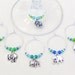 Elephant Wine Charms - Set of 6 Elephant Wine Charms in Blue and Green