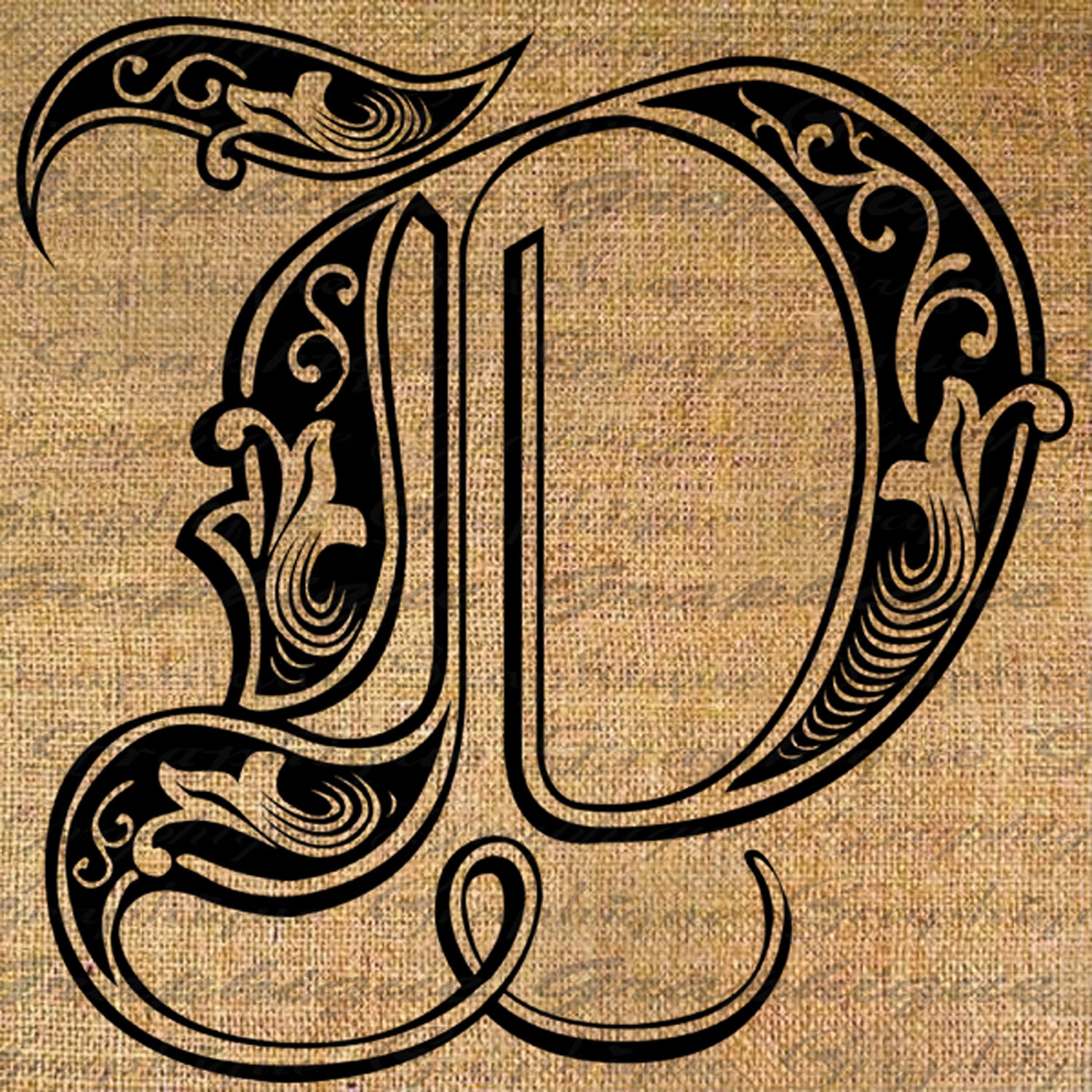 LETTER Initial D Monogram Old ENGRAVING Style Type by Graphique