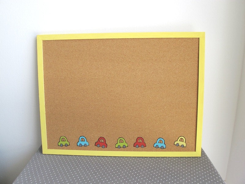 Decorative Memo Cork Board Cars Children Yellow hand by Shellyka