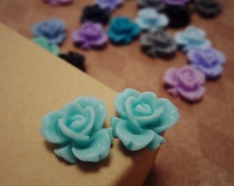 20pcs (Matte Aqua) Rainbow Iris Rose -CMVision Exclusive-11.5mm Resin Flower Rf05 13