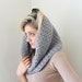 Crochet Cowl Gray Chunky Yarn Infinity Scarf Autumn Winter