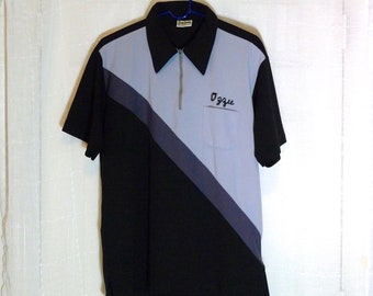 King Louie Bowling Shirt Personalized Ozzie Vintage Mens Large L Zip Front Polo Embroidered First State Trophies 1970s Color Block Panel