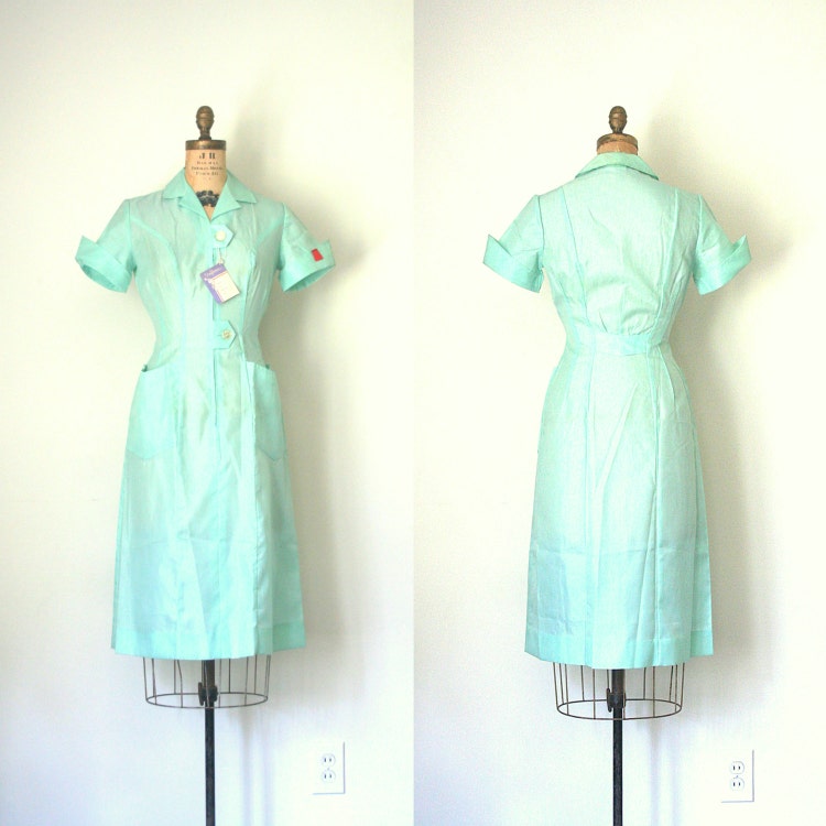 vintage waitress uniform dress / Mint Green by AgeofMint on Etsy