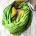 Infinity Scarf green and yellow recycled sari silk, Wearable Woman accesories V
