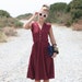 VTG 1970s 70s Maroon Polkadot Dress w/ Waist Tie S/M