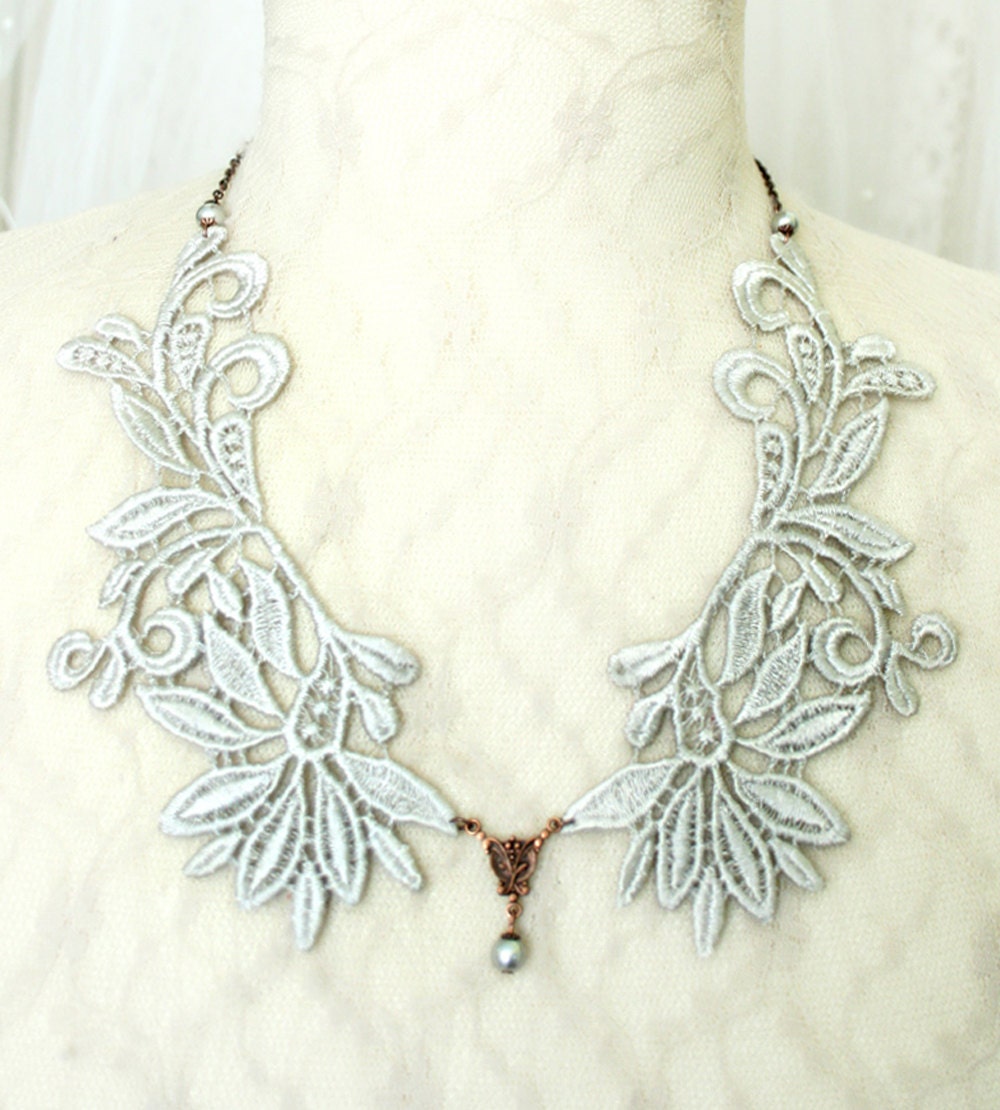 gray lace peter pan collar necklace ANGELA pale by tinaevarenee