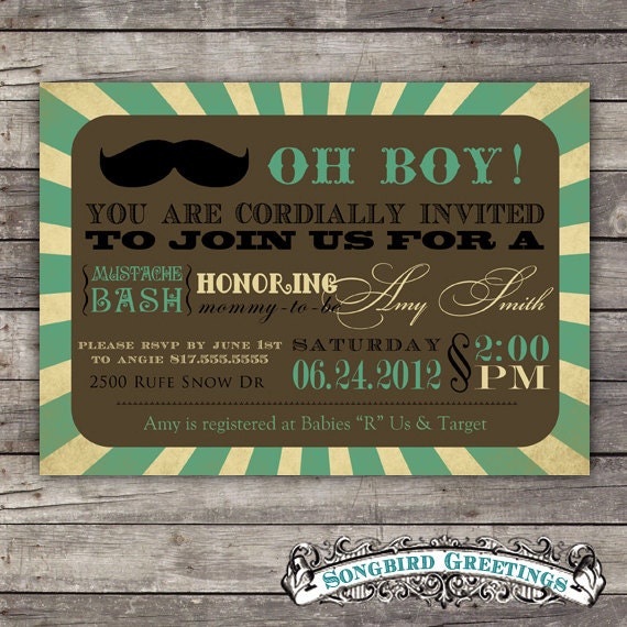Mustache baby shower invitationcustomizable by SongbirdGreetings